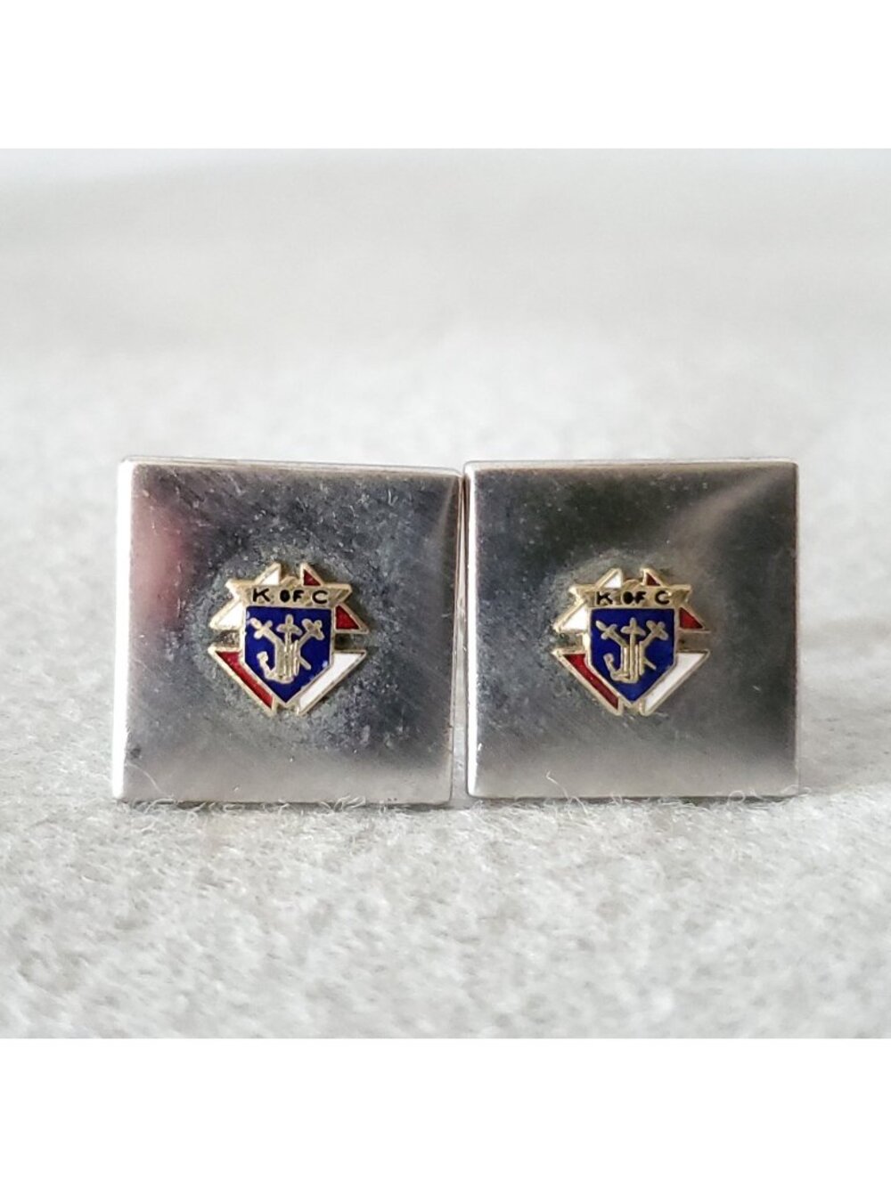 Vintage Knights Of Columbus Cufflinks K Of C Silver Tone Square 3/4" Anson
